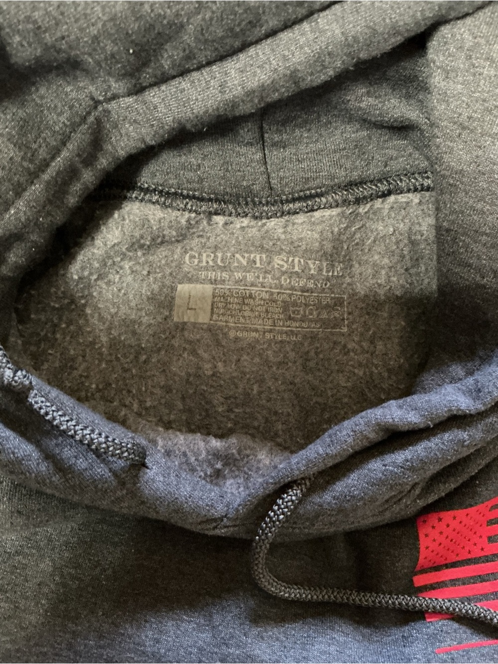 Grunt Style Gray Pullover Hoodie Flag Patriot Size Large see pics - Picture 5 of 5